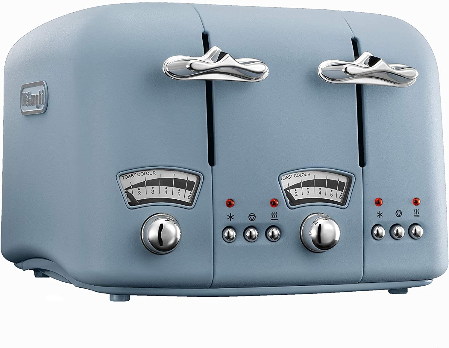 De'Longhi Argento Flora CT04AZ 1800W 4 Slice Toaster Agave Blue