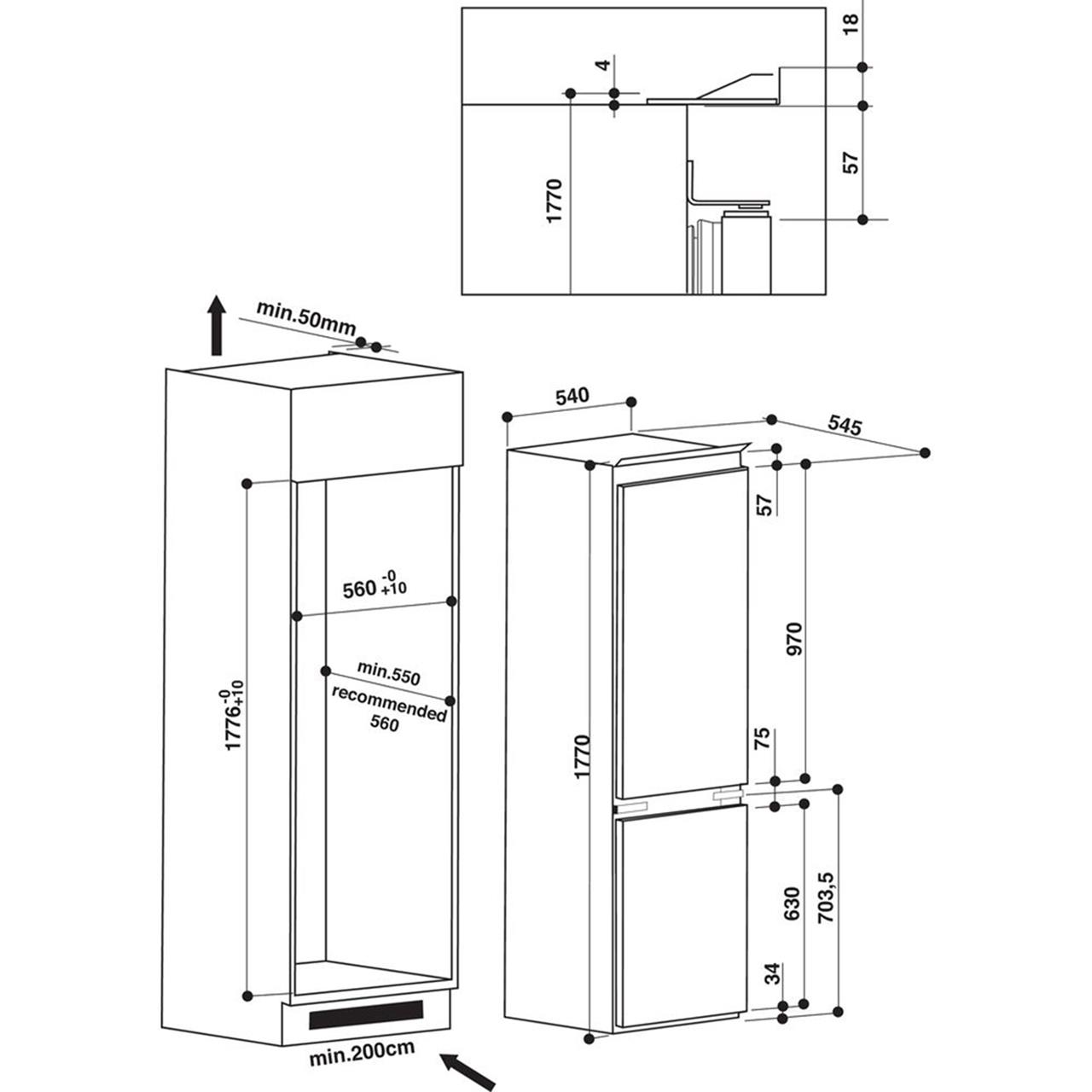 Indesit IB7030A1D 55cm Built In 70 30 Split Fridge Freezer