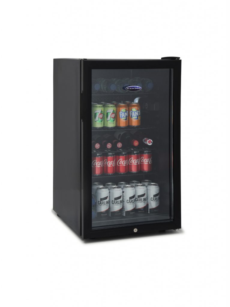IceKing BF150K 85 Litre Undercounter Drinks Fridge | Lockable Glass Door Beverage Chiller | Eco Friendly A+ Energy (Black)